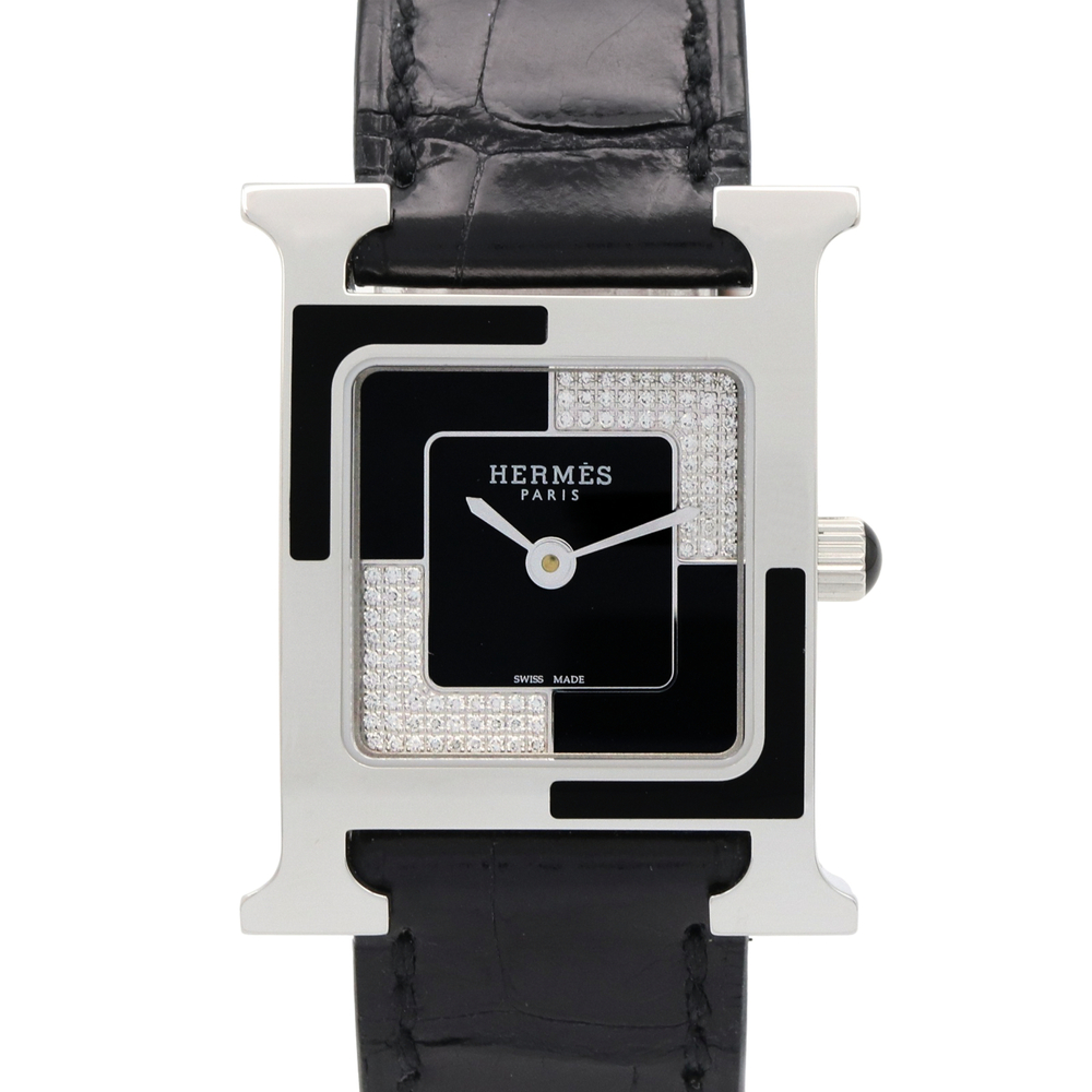 Hermes H-Watch O Carre Small Diamond Wristwatch, Stainless Steel, Diamond, Le...